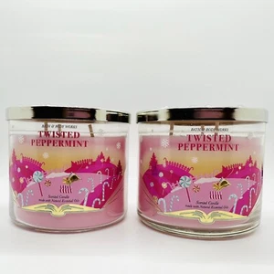 NEW! 2 BATH & BODY WORKS TWISTED PEPPERMINT 3-WICK SCENTED CANDLE 14.5 OZ - Picture 1 of 9