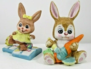 EASTER Russ Berries Bunny & Chick Playing Hopscotch & Painting Carrot Figurines - Picture 1 of 6