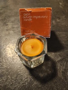 Autumn Impressions Maple Walnut Candle Clear Glass Embossed Leaves 1980s Vintage - Picture 1 of 4