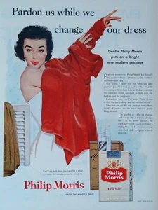 Anuncio impreso de cigarrillos Philip Morris 1955 vintage. Brillante nuevo paquete moderno - Imagen 1 de 1