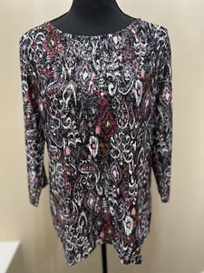 Neu mit Etikett Emily Daniels Damenbluse mehrfarbig Paisley Glitzer Top Größe Large - Bild 1 von 9