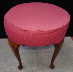 Antiguo taburete redondo tapizado de caoba con patas convertibles - Imagen 1 de 7