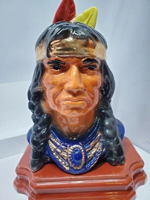 Vintage Native American Indian Chief Bust Statue Italian Ceramic  12" 8" glazed - Image 1 of 4