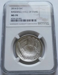 2014-D Baseball Hall of Fame Silver Commemorative 50C - NGC MS 70 - Picture 1 of 4