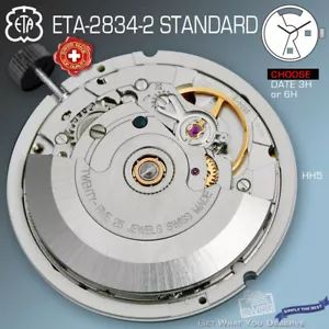 MOVEMENT AUTOMATIC ETA 2834-2, STANDARD, NICKEL HH5, FAST BEAT, DATE 3 or 6H - Picture 1 of 6