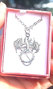 AmazingLarge 1 &1/2 " SP Dragon Charm Pendant  - BOXED GIFT Chain - Picture 1 of 2