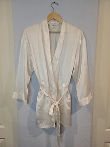 Y2K Vintage Victoria's Secret Robe Kimono White Ivory Satin Bridal Midi Pockets - Picture 1 of 6