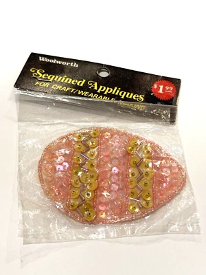 Woolworth Sequined Appliques Vintage Easter Egg Pink Patch Craft Sequin NEW READ - Image 1 of 4