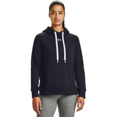 Under Armour Womens Rival Pullover Fleece Hoodie (Small Centered Logo) Black XS - Image 1 of 4