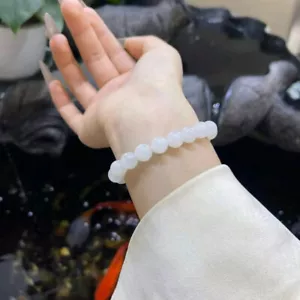 Bracciale Giada Bianca Hetiana Naturale Nefrite 10mm Bracciale Perline + Certificato - Foto 1 di 4