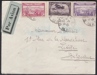 1933 Morocco / Maroc (NW Africa) Multi-Stamp Air Mail Cover to Belgium   - Image 1 of 3