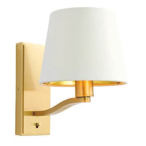 Wall Light Satin Brass Plate & Vintage White Fabric 40W E14 Dimmable - Picture 1 of 2