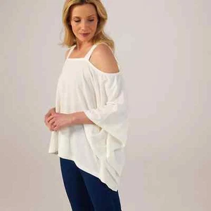 Nina Leonard Cold Shoulder Batwing Knit Top Cream Ivory MEDIUM - NEW RRP £39 - Picture 1 of 12