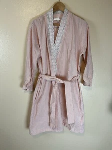 Eileen West S M Robe Sleep Lounge Lace Stripe Pink Short Ruffle - Picture 1 of 5