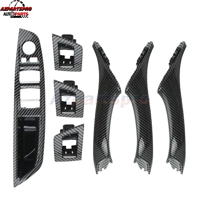 Cubierta de moldura de manija de panel de puerta interior de fibra de carbono para BMW 535i 535d 2010-2016 Foto 1 de 4