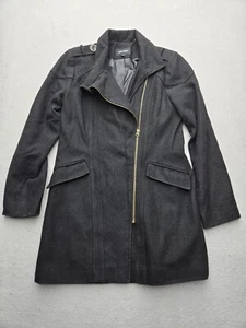 Nine West Women Coat 10 Black Asymetrical Collared Pockets Gold Zipper - Picture 1 of 17