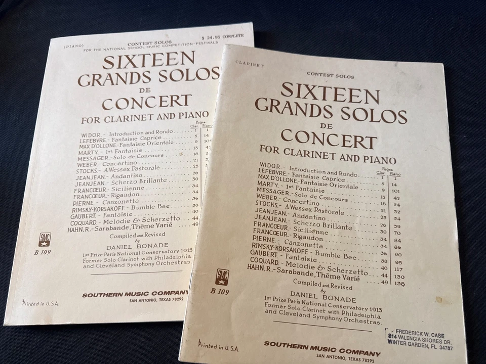 Sixteen Grands Solos De Cobcert for Clarinet & Piano B109 Southern Music Book - Image 1 of 4