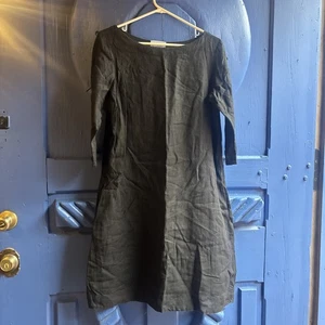Elementree Black Dress Womens Linen Boho Tunic Pockets Small Cotton Lining Knee - Picture 1 of 6