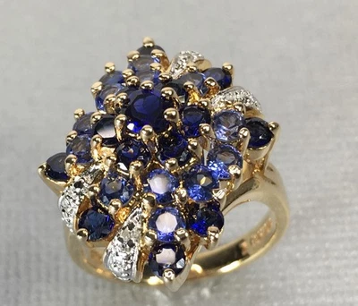 Anillo con racimo de zafiro azul esterlina 925 chapado en oro Ross Simons de diseñador talla 7 Foto 1 de 4