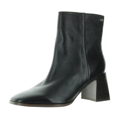Botines al tobillo Calvin Klein para mujer 7,5 M de cuero negro Broma tacón bloque nuevos en caja KK2 Foto 1 de 4