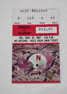 1982 Oklahoma vs Nebraska College Football Ticket Stub - Fryar, Gill, Rozier - Bild 1 von 2