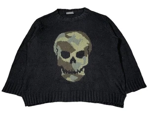 Wooden Ships Skull Print Wool Mohair Blend Sweater Size M/L Slouchy Black Green - Picture 1 of 11