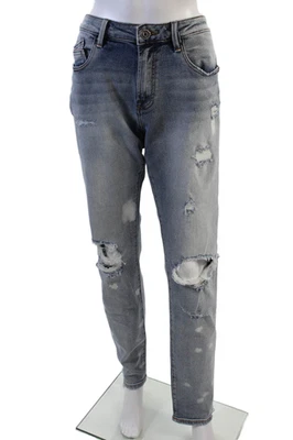 Jeans Cult of Individuality feminino algodão com zíper botão desgastado azul tamanho EUR 34 - Imagem 1 de 4