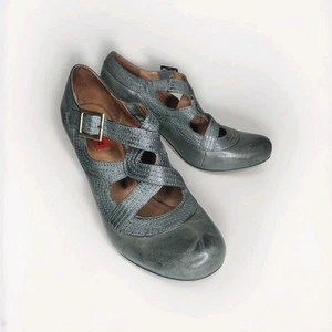Miz Mooz Soho Mary Jane Pump Womens 8 Gray Green Leather Derby Strappy Heel - Picture 1 of 9