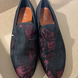 Schwarz rot Samt geprägt gemustert elegante Schuhe Größe 10 Herren - Bild 1 von 6