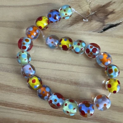 20  FUN MULTICOLOR  POLKA DOT ROUND LAMPWORK GLASS   12mm Beads - Image 1 of 4