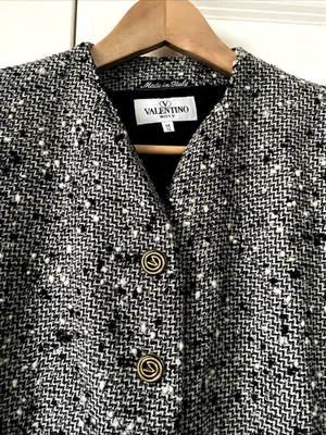 Chaqueta de Diseñador VALENTINO Miss V Vintage Talla 48/14 Negra Lana Tweed ITALIA Foto 1 de 4