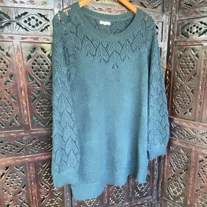 Suéter MAURICES verde azulado 2x verde índigo brillante tejido a ganchillo suave vacaciones para mujer - Imagen 1 de 12