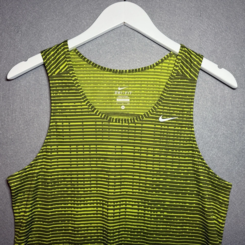 Camiseta sin mangas Nike para hombre S Miler verde gráfico a rayas Dri-Fit para correr Foto 1 de 4