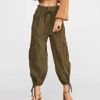 FREE PEOPLE Fly Away Parachute Pants Size 10 Harem Utility Balloon - Image 1 of 4