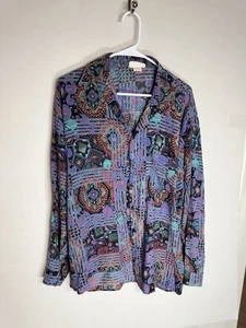 Knockout 100% Rayon Button Shirt Large/xl Multicolor Vtg Stylish Graphic - Picture 1 of 6