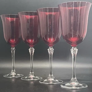 Copas de vino La Reine 4 piezas rayas verticales rojo rubí corte a claro Italia 8"t 8 oz - Imagen 1 de 15