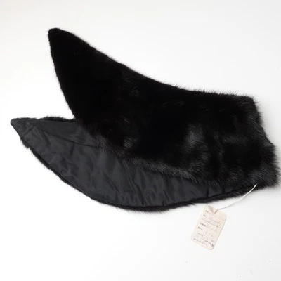 Vintage 50s Mink Halston Fur Trim Collar Scarf Over The Shoulder Black New - Image 1 of 4