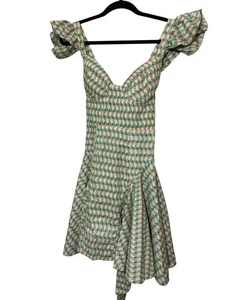 Petersyn Cate Dress In Hula Print Mini V-Neck Open Back Belted Cap Sleeve Rare - Picture 1 of 6