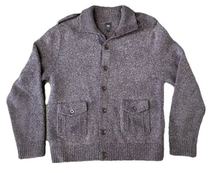 Vintage Gap Mens Wool Military Epaulet Button Front Gray Casual Sweater Jacket L - Picture 1 of 9