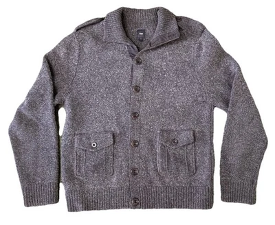 Vintage Gap Mens Wool Military Epaulet Button Front Gray Casual Sweater Jacket L - Image 1 of 4