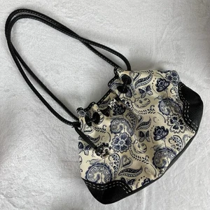Brighton Floral Canvas Hobo Handtasche Off-White Blau Denim Geflochtenes Leder - Bild 1 von 17