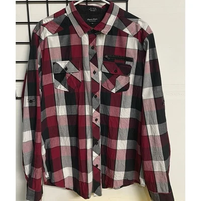 Eighty Eight Platinum Men XL Red Black Gray Plaid Button Up Shirt - Image 1 of 4