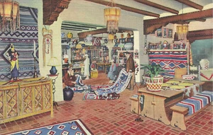 Indian Room La Fonda Hotel Santa Fe fast neuwertig New Mexico Leinen Postkarte Vintage UNP Vintage - Bild 1 von 2
