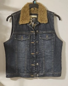 Wrangler Denim Vest Faux Fur Lined Outerwear Premium Quality Gear Women's Large - Picture 1 of 21