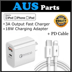 18W FAST Wall Charger + PD Cable for iPhone 14 Plus 13 12 Pro 8 XS XR iPad Max - Picture 1 of 8