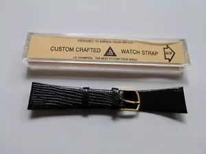 JB Champion Vintage NOS Unused Black Leather Watch Band Gold 13/16 20.65mm 21mm - Picture 1 of 6