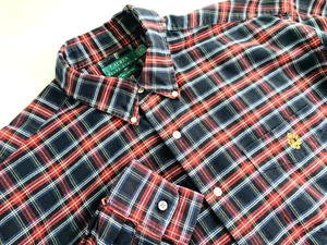 Lauren Ralph Lauren Men XL Navy Red Plaid Button Down Long Sleeve Shirt Cotton - Picture 1 of 15