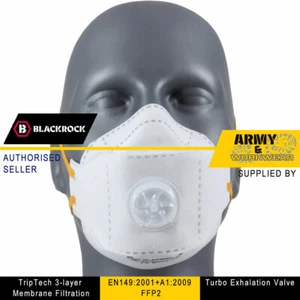 Blackrock Face Mask Eazi-Breathe Disp Respirator Turbo Valve Three Layer  - Picture 1 of 9