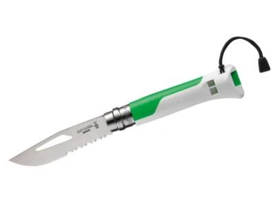 Opinel Taschenmesser Nr. 08 Outdoor Fluo grün / weiss Teilzahnung Signalpfeife