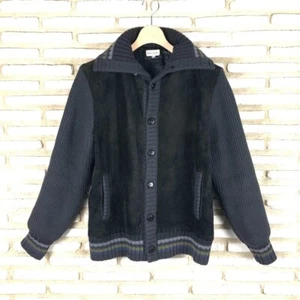 Paul Smith Cowhide Leather Suede Switch Knit Jacket Blouson Men L Black Gray - Picture 1 of 10